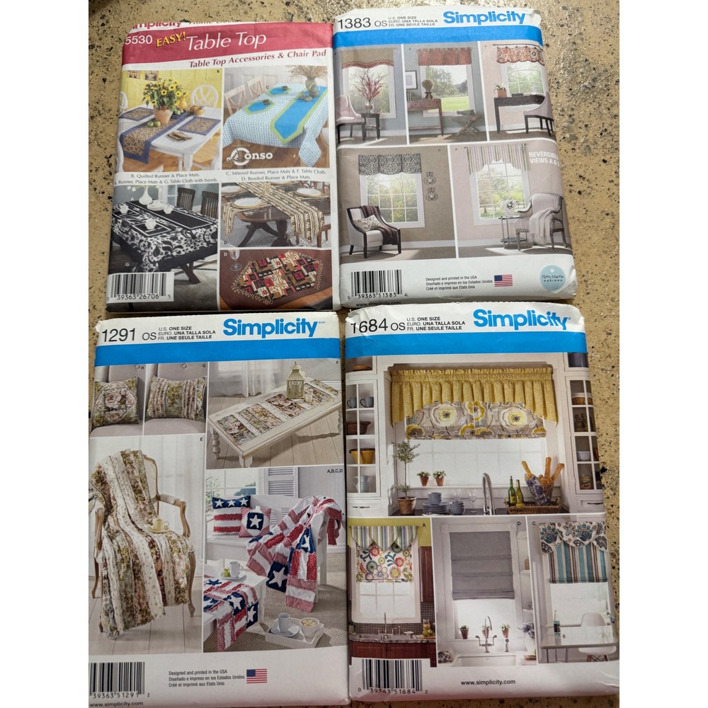 Simplicity Home Decor Sewing Patterns Lot 4 OS Multicolor Valance Table